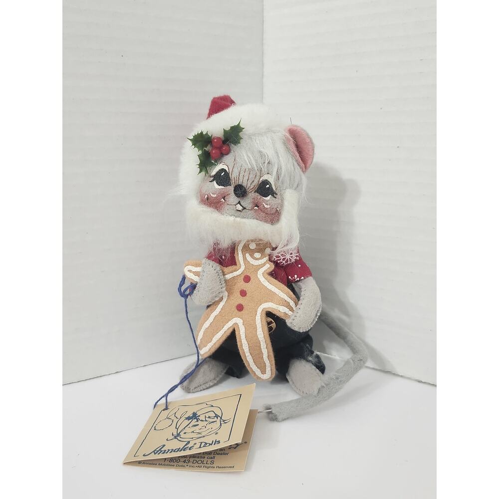 1998 Annalee Mobilitee Christmas Mouse Doll holding Gingerbread Man New with Tag